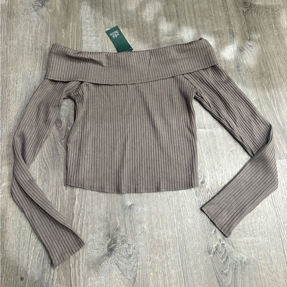 NWT Wild Fable Taupe Ribbed Knit Top